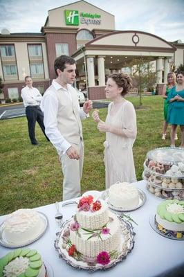 Cake cutting at our wedding, September 2012.