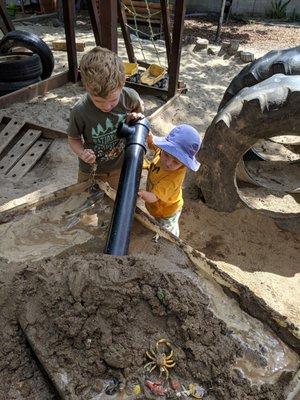 What started as a water table blossomed into a mud mountain with a tunnel!