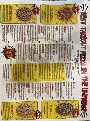 Pizza menu