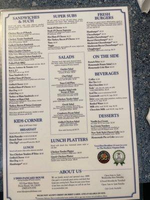 Back of menu