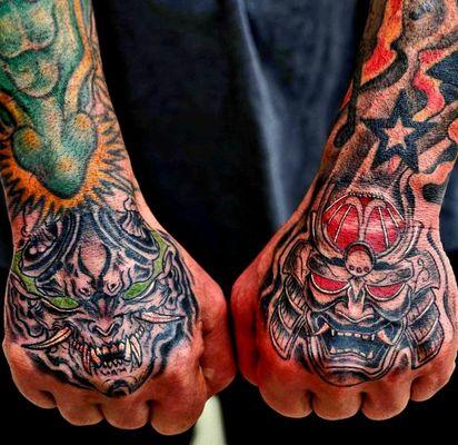 Japanese Hannya and Oni Masks Tattoos by Powder at Red Parlour Tatoo