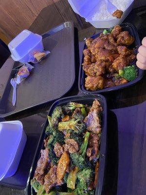 Broccoli beef and Tso chicken