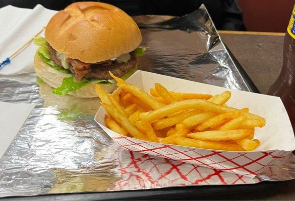 Cheeseburger and 1/2 portion fries