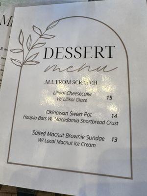 Dessert menu