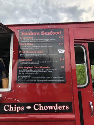 Food truck menu