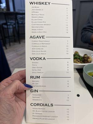 Cocktail menu