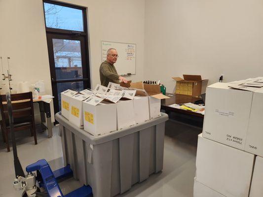 Buckhorn Vineyards bottling and labeling process, February 2024