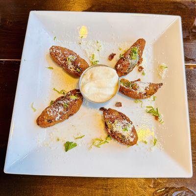 Stuffed Jalapenos with homemade blue cheese. Delicious.