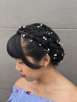 Crown Braid with baby's breath updo by Mandy Jo