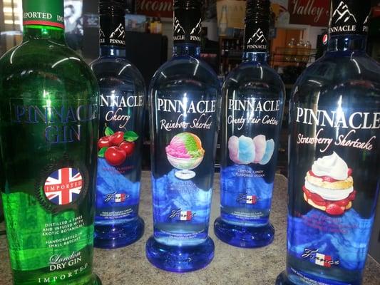 Many Assorted flavors of Pinnacle Vodka.