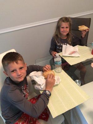 Kids loving their toasted croissants