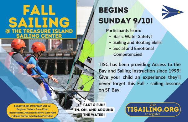 Are those kids wearing a hole in your couch? Get them up and outside this Fall with Sailing Lessons at TISC! We've got space available in ou