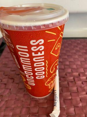 Regular SPRITE Soft Drink with straw.