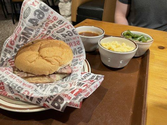 Brisket Burger, Mac & Cheese, and Green Beans