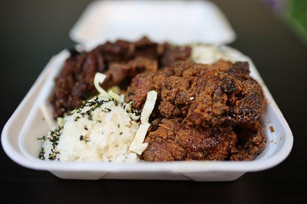 Robust Garlic Chicken combo with Ribeye Teriyaki Beef ($20.95)