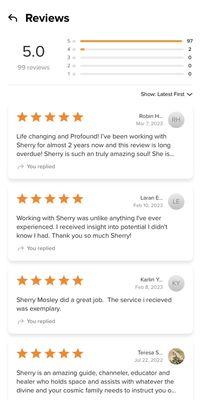 1st page of my 99 5 Star reviews on Booksy booking app