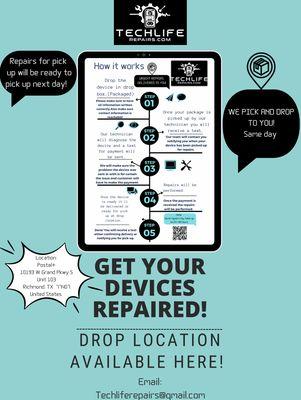 We will pick and drop your device within 5 miles of our range!