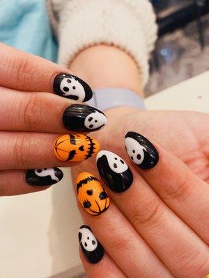 Halloween nails. The nail technician did a better job than the picture shown