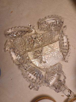 crystal candy dish in pieces