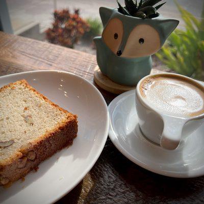 cortado and banana bread