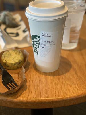 Kale and mushroom egg bites with a cup of honey citrus mint tea