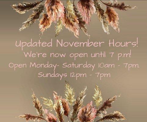 Our current hours for November!