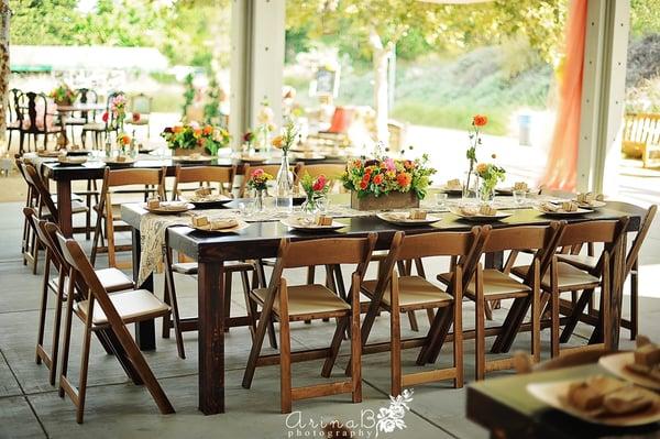 Fruitwood table and chairs