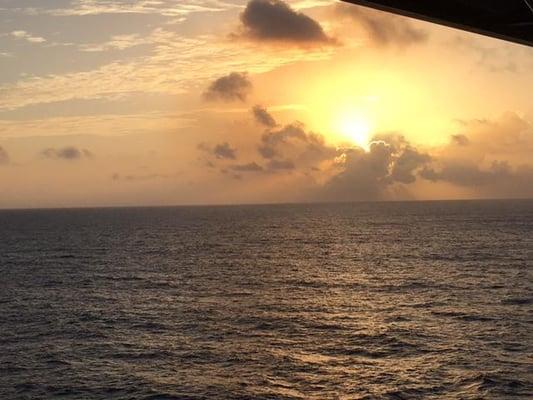 Barb and I get up every morning to have Coffee Fruit and Danish and watch the sunrise from our Balcony.