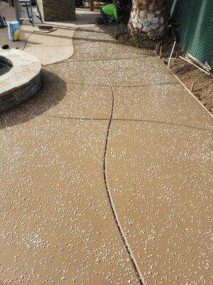 Salt finish concrete patio with color