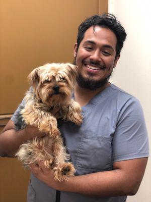 Benji's vet tech- Juan. Follow on IG: Benji_thedoggo