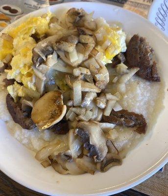 Sausage Egg & Grits Bowl Added Grilled Mushrooms & Onions