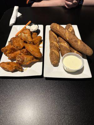 Left: Hellhound Wings Right: Pub Pretzels with cheese