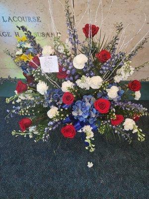 Patriotic Floral arrangement by Jacques flower shop.