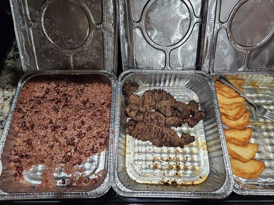 Carne asada, gallo pinto and queso frito