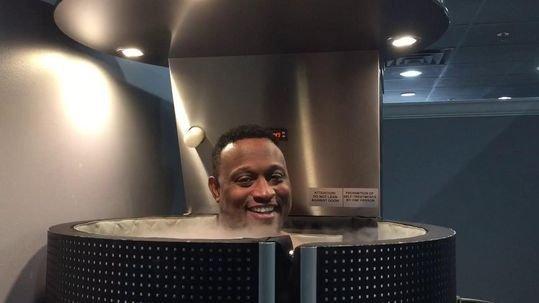 Owner Frank Stinson tries a 21st-century ice bath