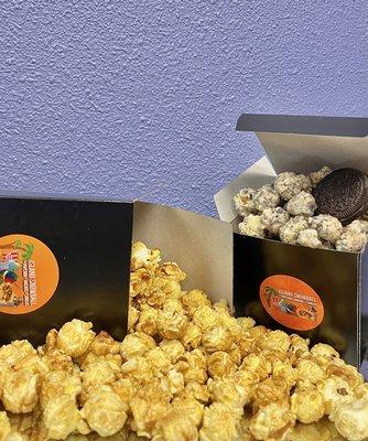 Sea salt caramel popcorn and Oreo popcorn