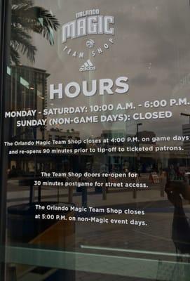 Orlando Magic Team Shop: Hours of Operation