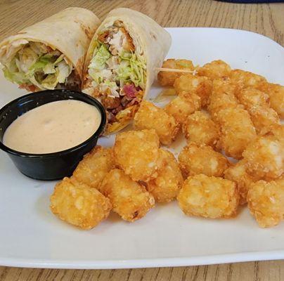 Crispy Chicken Rollup with tator-tots