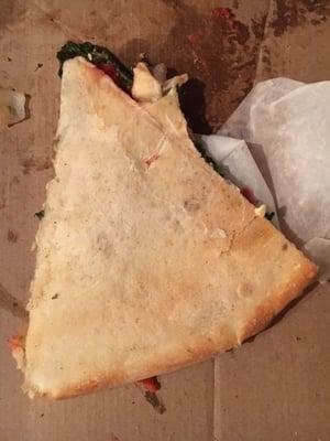 Check out the undercooked Mediterranean that was sticking to the paper inside the pizza box.