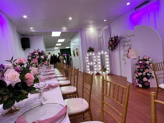 Twilight Hall is a venue that's listed under Queenspartyhall.com This is an image of an 80 year old birthday party.