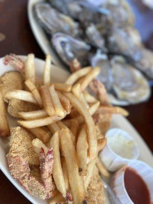 Fried shrimp, fries and oysters....yummm