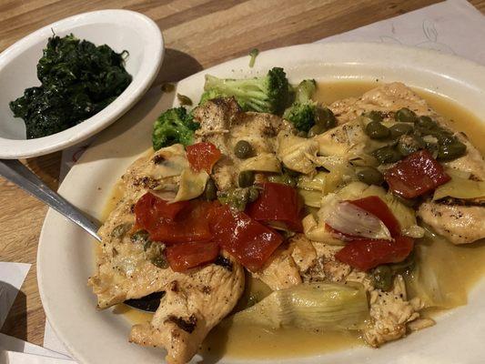 Grilled chicken picatta and a side of spinach