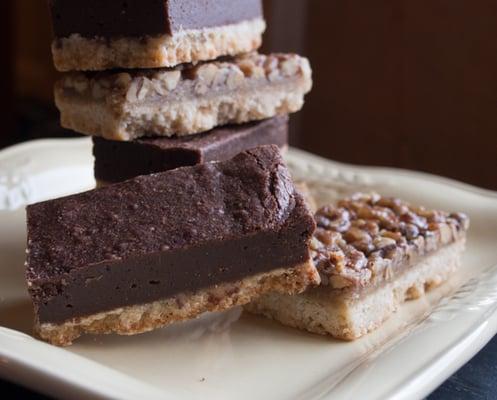 Brownies and pecan bars on a shortbread base, made from scratch.  Mmmmm.