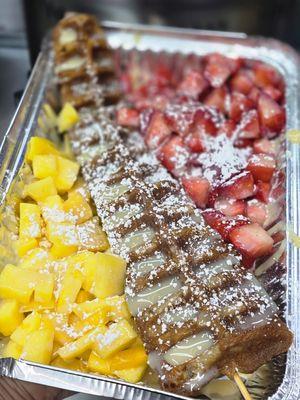 Waffle stick, Mango  & Strawberries with Condensed Milk