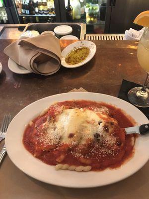 Eggplant parm over fresh fusilli pasta