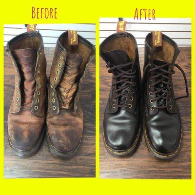 Refreshed clean boots in dark brown dye color