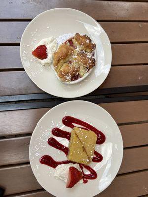 Strawberry rhubarb cobbler and lemon bars with raspberry sauce