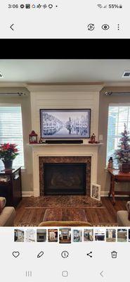 Before photo. A one setting fireplace with a cookie cutter mantle.