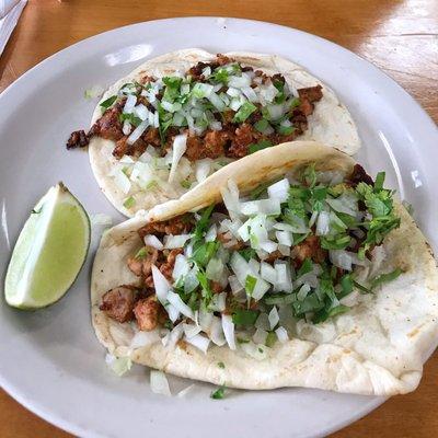 Tacos Al Pastor on homemade tortillas.