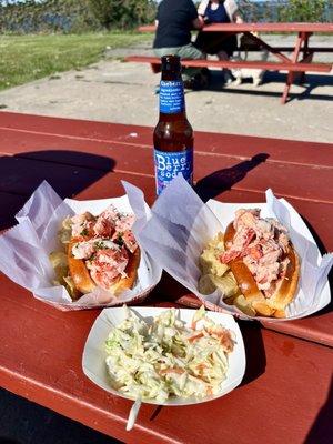 Blueberry soda, Maine lobster roll, chipotle lobster roll, cole slaw